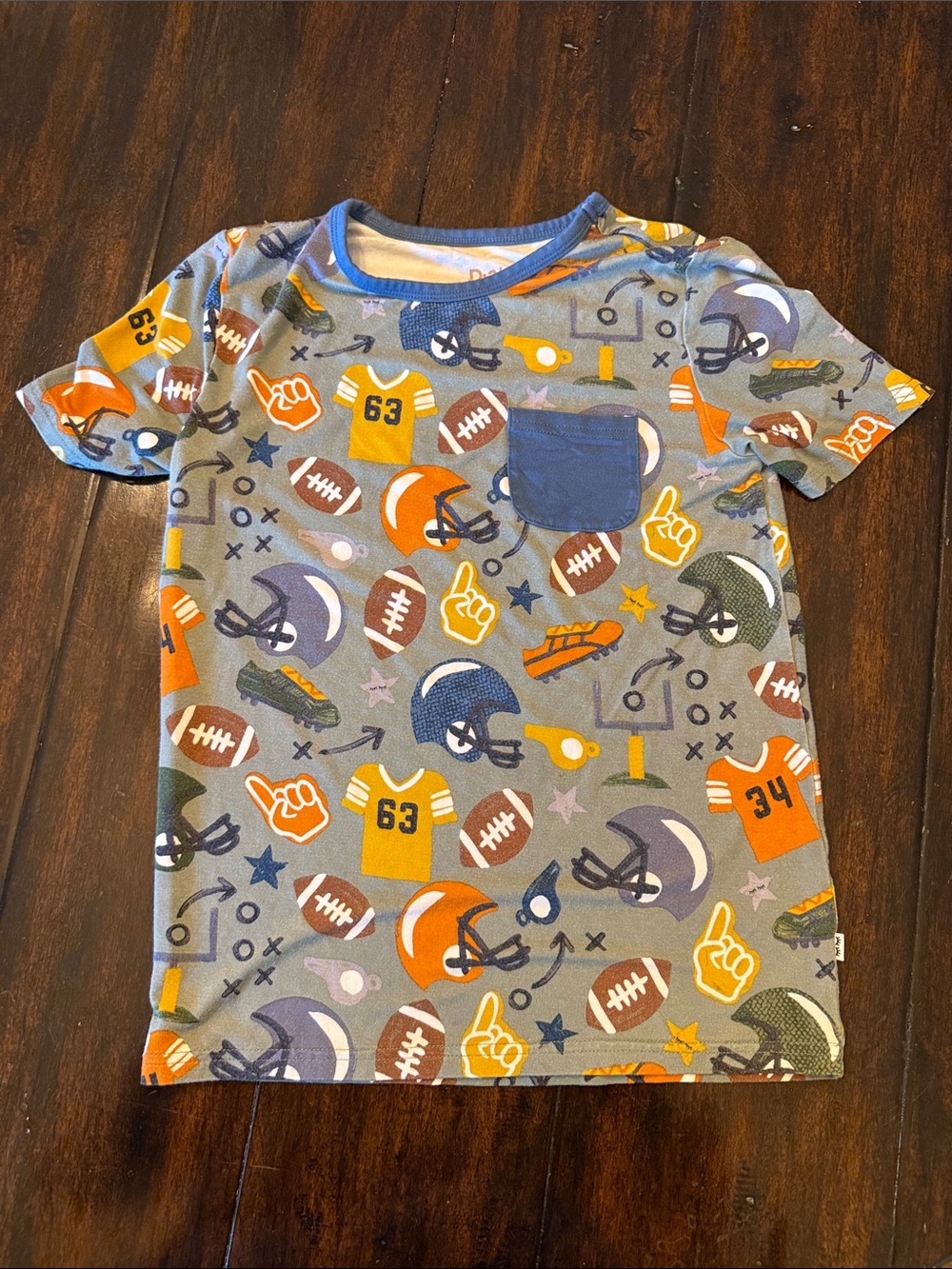 Little Sleepies Gray Football Pocket Tee with Blue Pocket and Orange Accents